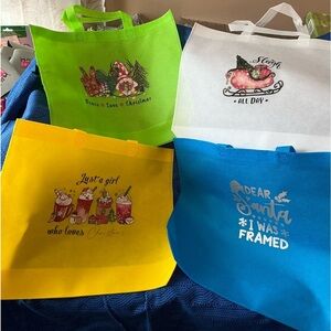 Hand Pressed Set of 4 Holiday Reusable Gift Bags!